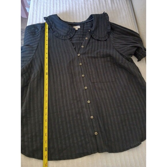 Pilcro | Anthropologie Black 1X Textured Button Front Blouse Ruffle Collar Boho - Picture 8 of 14